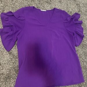 Purple Ruffle Sleeve Women's Top FSL Apparel (M)